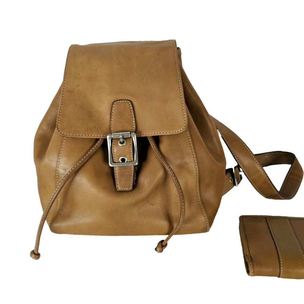 COACH Legacy Vintage Brown Leather Drawstring Backpack 9569 2005 Matching Wallet